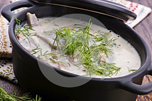 Turkish traditional tripe soup; iskembe corbasi and offal soup