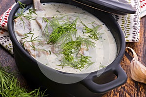 Turkish traditional tripe soup; iskembe corbasi and offal soup