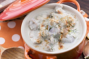 Turkish traditional tripe soup; iskembe corbasi and offal soup