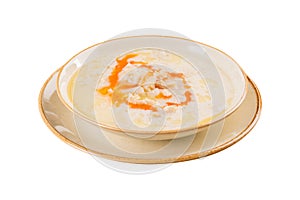 Turkish Traditional Tripe Soup iskembe corbasi on white background