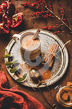Turkish traditional wintertime hot drink Salep in mug