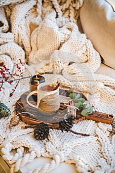 Turkish traditional wintertime hot drink Salep in mug in bed photo