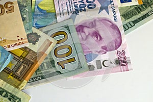 Turkish Two Hundred Banknotes designed with Euro and American Dollar Banknotes