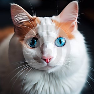 A Turkish Van cat (Felis catus) showcasing dichromatic eyes