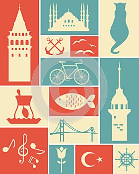 Turkish vector set. Istanbul travel elements