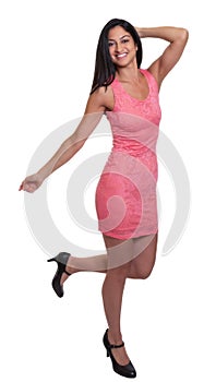 Turkish woman in a red dress complete body