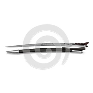 Turkish Yatagan Sword with Sheath on white. Side view. 3D illustration