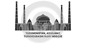 Turkmenistan, Ashgabat, Turkmenbashi Ruhy Mosque travel landmark vector illustration