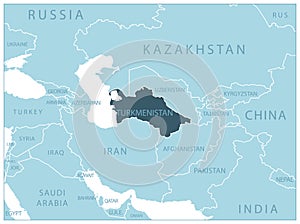 Turkmenistan - blue map with neighboring countries and names