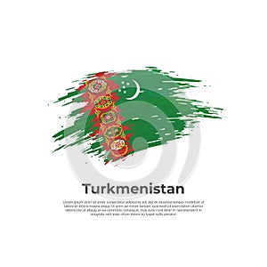 Turkmenistan flag. Brush strokes. Brush painted turkmen flag on a white background. Vector design national poster, template. Place