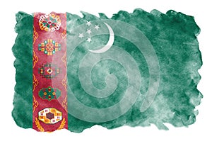 Turkménsko vlajka je líčil v kvapalina akvarel štýl izolované na bielom pozadí 