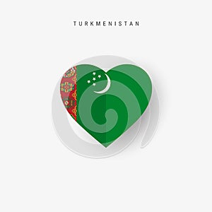Turkmenistan heart shaped flag. Origami paper cut Turkmenian national banner