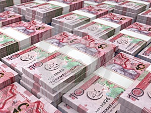 Turkmenistan money. Manat  banknotes. 10 TMT Turkmen bills. 3d illustration