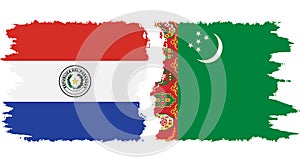 Turkmenistan and Paraguay grunge flags connection vector