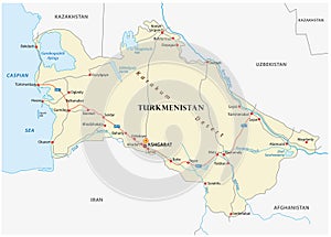 Turkmenistan road vector map with important cities