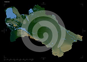 Turkmenistan shape on black. Physical