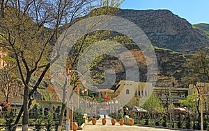 Turkmenistan, Village Gorge - March 23, 2019: Entrance to the complex Gala. A beautiful vacation spot for tourists and local