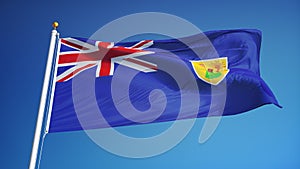 Turks and Caicos Islands flag in slow motion seamlessly looped with alpha