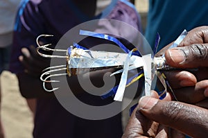 Turlutte, a modified jig used by artisanal fishermen in Senegal to catch octopus