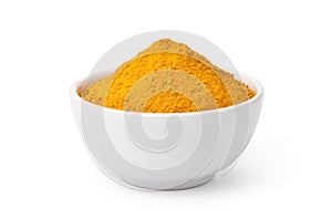 Turmeric Curcuma longa Linn powder in white bowl