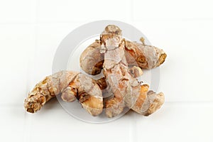 Turmeric Curcuma Longa Linn Rhizome Root Isolated on White Background