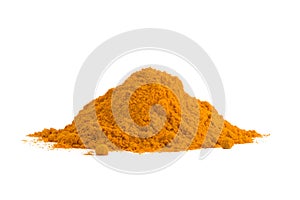 Turmeric , Curcuma, powder isolated on white background. Curry powder.