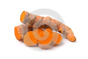 Turmeric (curcumin) rhizomes isolated on a white background