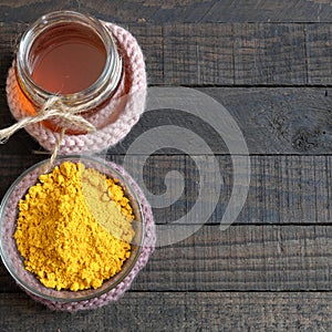 Turmeric powder, honey, healthy food, cosmetic