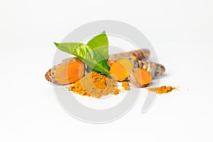 The turmeric powder is a natural herb and is an ingredient for food cooking. The colour of the turmeric powder is yellow when it