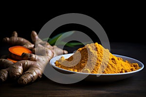 Turmeric powder roots. Generate ai