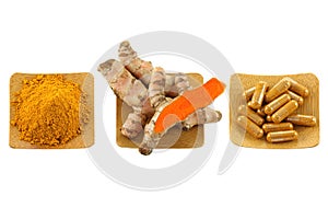 Turmeric rhizome, powder and capsules