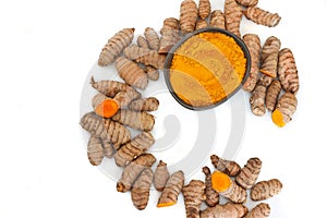 Turmeric root and grounded isolated