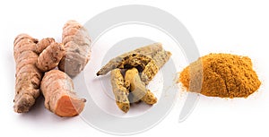 Turmeric root on white background