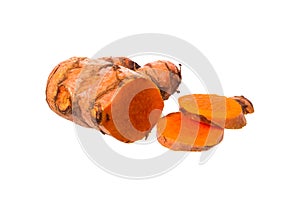 Turmeric slice isolated on white backgroun. clipping path