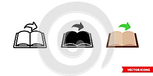 Turn book page icon of 3 types color, black and white, outline. Isolated vector sign symbol.