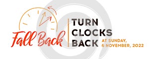 Turn clocks back one hour, Daylight Saving Time Ends web reminder banner. Fall Back time, 6 november, 2022