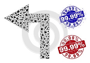 Turn Left Mosaic of Shatters with 99.99 percent Textured Seal Stamps