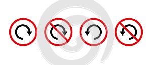 Turn left and right traffic vector icon set. Roundabout sign and prohibition traffic sign