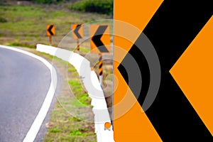 Turn left road warning sign