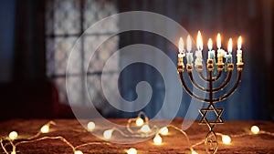 Turn Off Jewish Hanukkah Candlestick and copy space