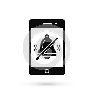 Turn off phone ringer icon. No bell on smartphone monitor. Soundless mode. Vector isolated illustration