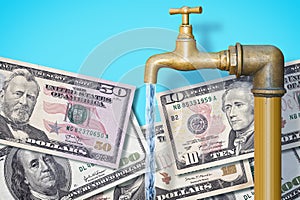 Turn off the tap don\'t waste your money - Save water concept with tap and dollar banknotes