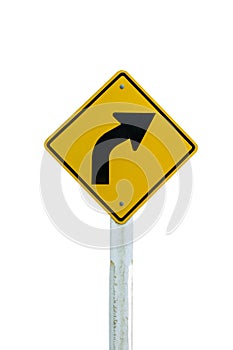 Turn right Arrow traffic sign isolated on white background