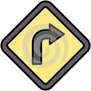 Turn right sign icon, traffic sign vector illustration