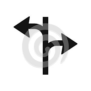 Turn right or turn left glyph icon road sign vector illustration in white background. Turn right or turn left icon sign