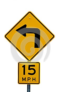 Turn and speed limit sign