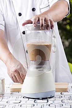 Turn on switch blender for making smoothie