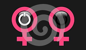 Turn on or switch off female gender symbol - metaphor of sexual arousal and excitement based on positive or negative attraction an photo