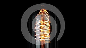 Turn on and turn off in slow motion, retro vintage light bulb with old technology with filament built-in with warm light yellow