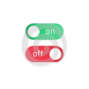 Turn on and turn off swipe buttons green and red isolated on white background